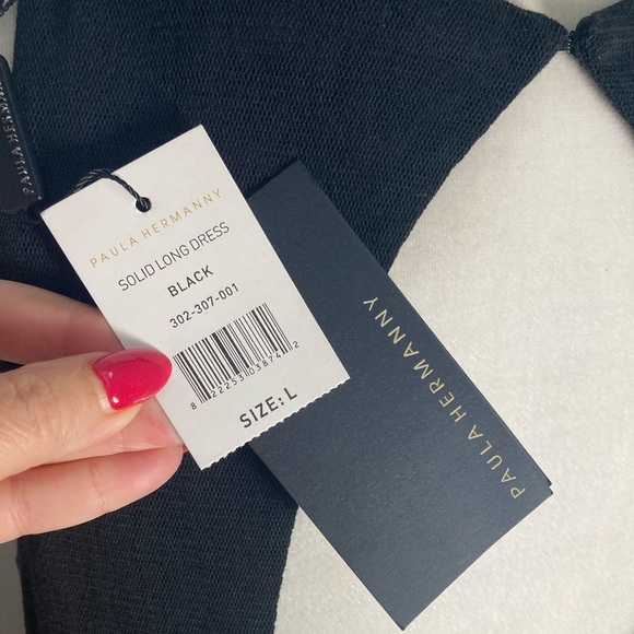 Paula Hermanny Black Maxi Dress NWT Evening Gown with Deep V Neck Open Back - Picture 10 of 11